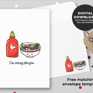 Ich bin verrückt Pho Sie druckbare Karte | Süße Jahrestags-Karte, Pho-Liebhaber, Feinschmecker-Geburtstagskarte, Nudeln Karte, asiatische Essen Pun | Sofortiger Download