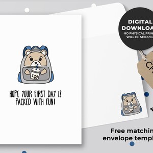 Hope Your First Day Is Packed With Fun Printable Card | Card for Teachers,First Day of School Card, Good Luck School Card | Instant Download
