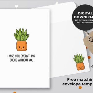 Eu senhorita Você, tudo sucesso sem você cartão imprimível de <br> Entrega Rápida? Cartão Punny, Cartão Senhorita Você, Cartão Amantes de Plantas, Cartão Suculento | Download instantâneo