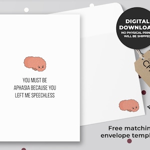 Je moet afasie zijn omdat je me sprakeloos afdrukbare kaart hebt achtergelaten | Anatomiekaart, Artsen, Verpleegkundigen, Med Student Cards | Direct downloaden