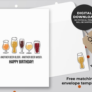 Another Beer Older. Another Beer Wiser. Birthday Printable Card | Beer Birthday Card, Funny Birthday Card, Funny Birthday | Instant Download
