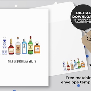 Tiempo para fotos de cumpleaños tarjeta imprimible / tarjeta de alcohol, tarjeta de cumpleaños divertida, tequila gin hennessy whisky tarjeta / descarga instantánea