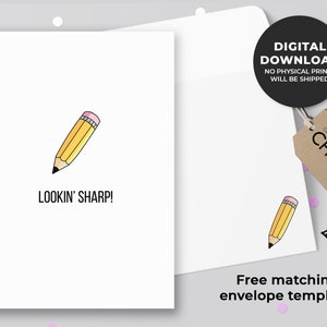Lookin' Sharp Card | Carte pour les enseignants, carte du premier jour d’école, carte de jeu de mots au crayon, | d’appréciation des enseignants Téléchargement instantané