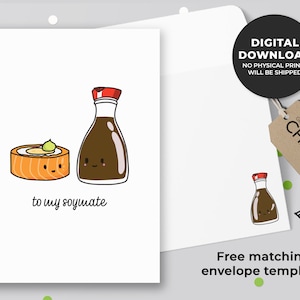To My Soymate Printable Card | Sushi Anniversary Card, Sushi & Soy Sauce Greeting Card, Valentines Day, Asian Food Pun | Instant Download