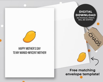 To My Mango-nificent Mother Printable Card | Asian Punny Mother's Card, Mango Fruit Card, Mum Day Cards, Asian Food Pun | Instant Download