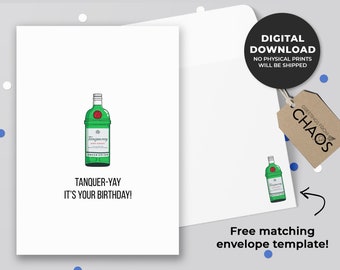 Tanquer-yay It's Your Birthday Printable Card | Punny Card, Alcohol Birthday Card, Tanqueray Gin Birthday Card | Instant Download