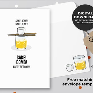 Sake Bomb Birthday Printable Card | Alcohol Birthday Card, Asian Punny Card, Birthday Celebration, Beer Birthday Card | Instant Download