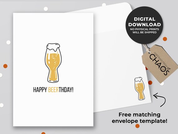 Happy Beerthday Printable Card Beer Birthday Card Funny | Etsy