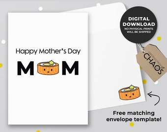 Happy Mother's Day Sushi Printable Card | Sushi Mom's Day Card, Cute Sushi Greeting Card, Asian Food Pun | Instant Download