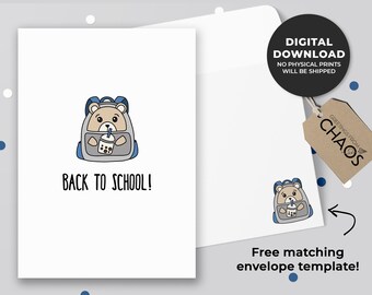 Back to School Printable Card | Card for Teachers, First Day of School Card, Good Luck School Card | Instant Download