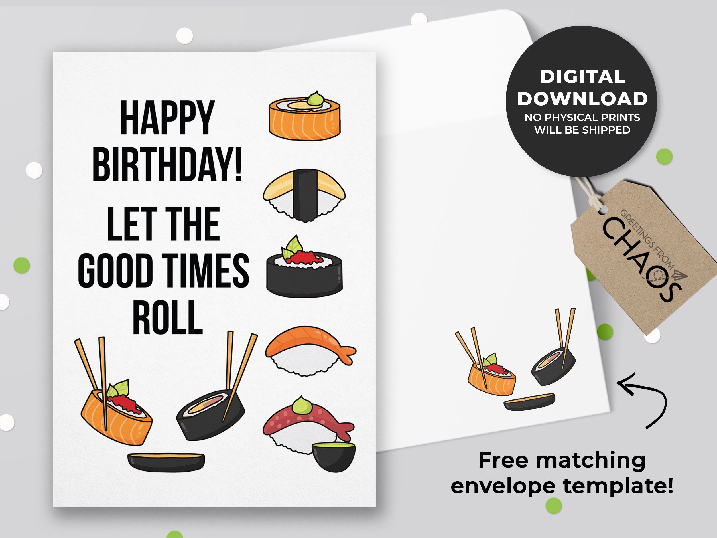 Let the Good Times Roll Birthday Printable Card Sushi Etsy UK