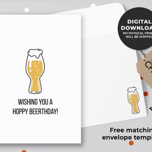 Wishing You A Hoppy Beerthday Printable Card | Beer Birthday Card, Funny Birthday Card, Funny Birthday, Beer Lover Gifts | Instant Download
