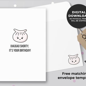 Ha(Gao) Shorty, It's Your Birthday Printable Card | Punny Birthday Card, Dim Sum Love Card, Asian Food Pun, Foodie Lover | Instant Download