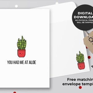 você teve-me no cartão imprimível do aloés | Cartão Punny, cartão de dia dos namorados, cartão de aniversário, cartão de amor, cartão suculento | Download instantâneo
