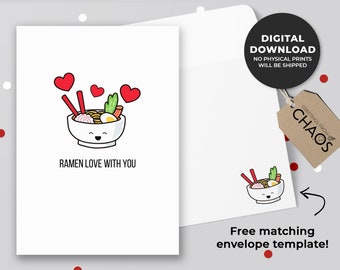 Ramen Love Printable Card | Cute Anniversary Card, Ramen Lovers, Foodie Birthday Card, Noodles Card, Asian Food Pun | Instant Download