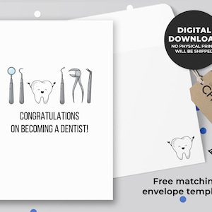 Felicitaciones por convertirse en un dentista tarjeta imprimible / tarjeta de graduación de la escuela dental, nueva tarjeta de graduación del dentista / descarga instantánea
