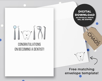 Felicitaciones por convertirse en un dentista tarjeta imprimible / tarjeta de graduación de la escuela dental, nueva tarjeta de graduación del dentista / descarga instantánea