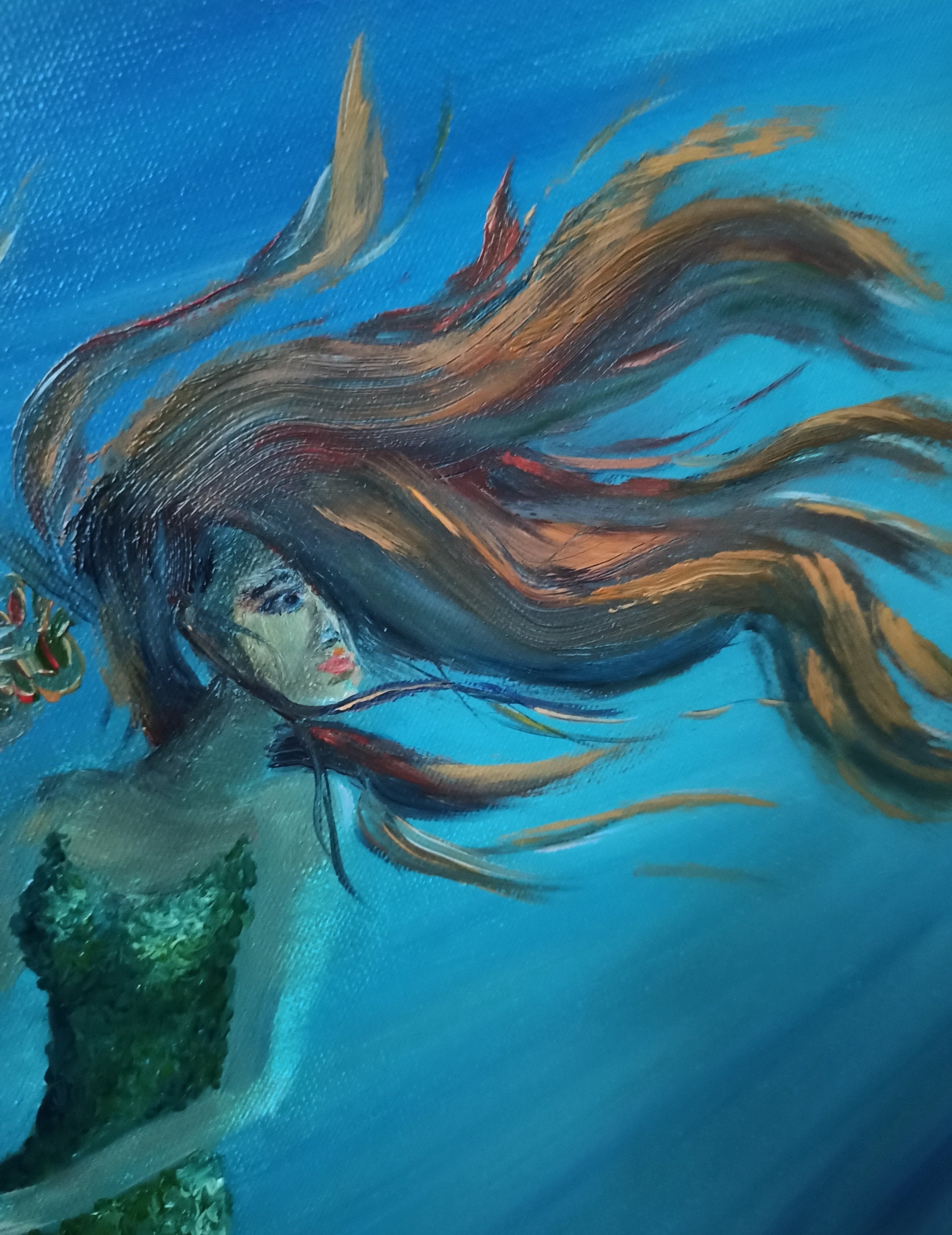Mermaid Oil Painting Nautical Artwork Underwater Mermaid Fine Etsy
