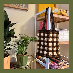 Handmade Plaid Crochet Tote Bag