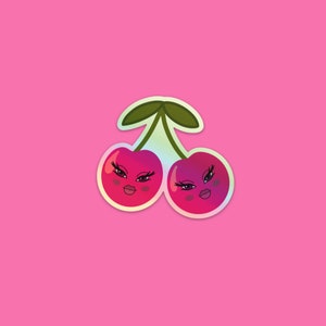Holographic Cherry Babe Sticker