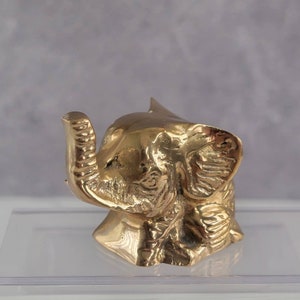Vintage Mini Small Brass Elephant Figure Statue 1.5x2" Made in Taiwan, Symbol for Luck Prosperity