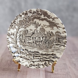Vintage Royal Mail Fine Staffordshire Ironstone Hand Painted Dark Brown Soup Plate 5.5&quot; Made in England
