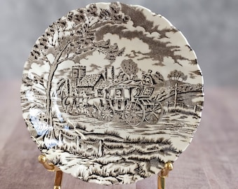 Vintage Royal Mail Fine Staffordshire Ironstone Hand Painted Dark Brown Soup Plate 5.5" Made in England