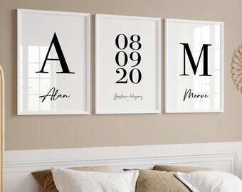 Affiche pour la chambre, photo avec le nom de famille, photos de Noël en famille, idée cadeau pour une amie, cadeau de pendaison de crémaillère, photos de salon en noir et blanc