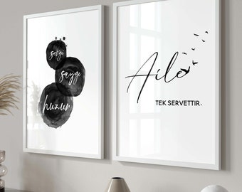 Aile tek servettir | Sevgi | Saygi | Huzur | Aile tablosu | without frame | Turkish posters | Family poster | hediyelik | ev hediyesi