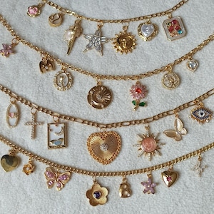 Design Your Own Custom Gold Plated Charm Necklace, Pick Your Own Personalized Jewelry for Women, Layered Charm, Vintage Chunky Necklace