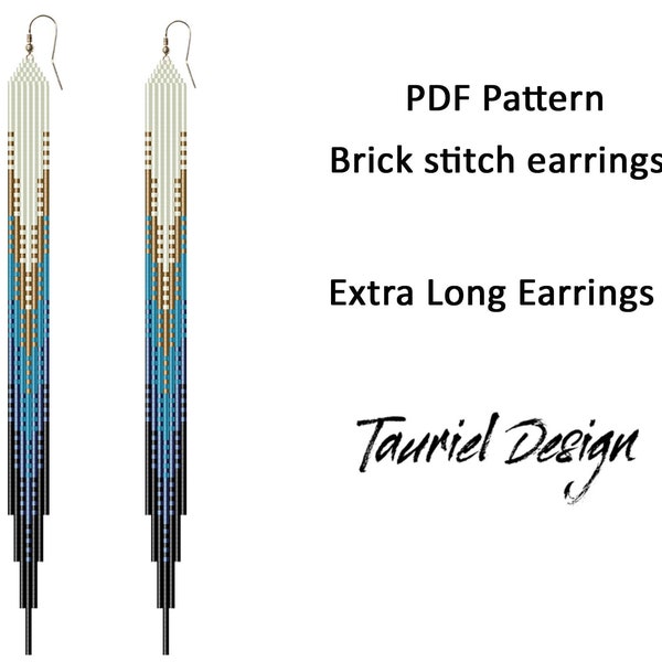 Shoulder duster beaded earrings Extra Long fringes pdf pattern Brick stitch pattern Fringe beaded earrings pattern Gradient pattern