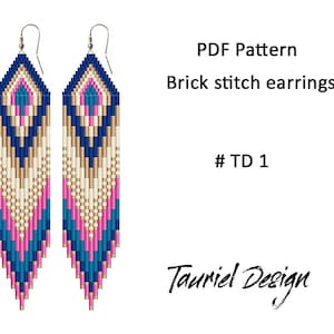 PDF Pattern for earrings, Brick stitch pattern, Fringe beaded earrings pattern, geometric pattern