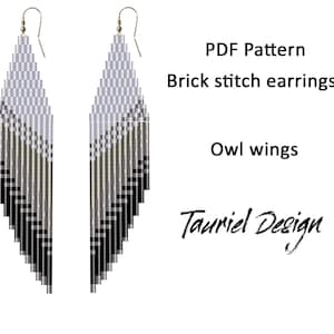 PDF Pattern for earrings, Brick stitch pattern, Fringe beaded earrings pattern, owl wing pattern, gray wing