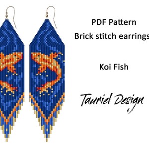 Brick stitch pattern earrings patterns, Fringe beaded earrings pattern, Koi Fish pattern, Animal pattern, Water pattern