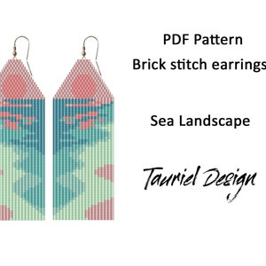beaded earrings pdf pattern Brick stitch pattern Fringe beaded earrings pattern Sunset pattern Sea sunset Pastel colors
