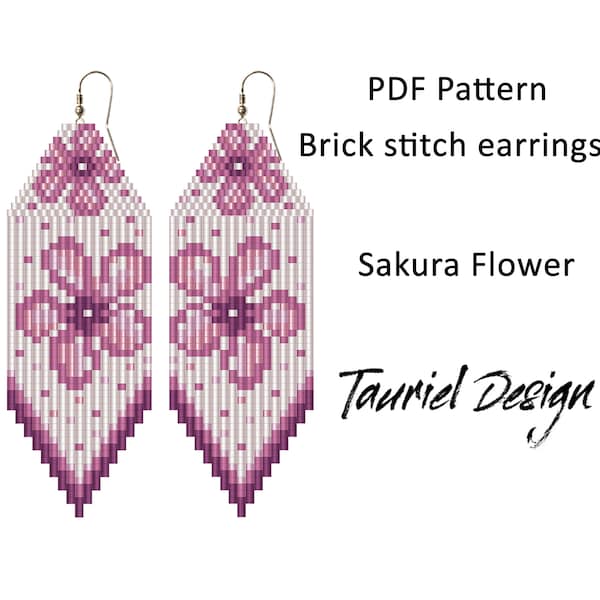 Brick stitch pattern earrings patterns, Fringe beaded earrings pattern, butterfly pattern, sakura flower pattern, pink flower pattern