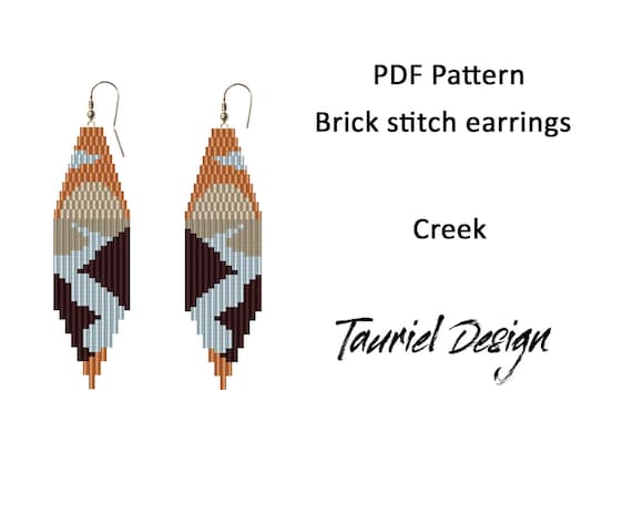 PDF Pattern for earrings, landscape pattern, earrings pattern mountains and creek, Fringe beaded earrings pattern, sunset pattern