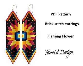 Brick stitch pattern earrings patterns, Fringe beaded earrings pattern, flower pattern, floral pattern