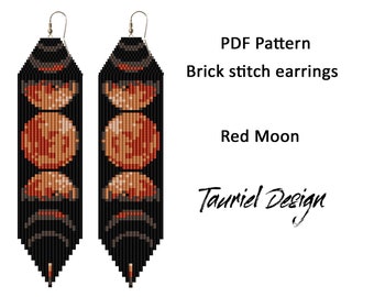 Patrón de pendientes de punto de ladrillo, patrón de pendientes en archivo PDF, pendientes DIY, pendientes con flecos, patrón de fase lunar, pendientes grandes