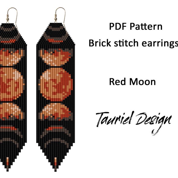 brick stitch earrings pattern, PDF file earrings pattern, DIY earrings, fringe earrings, Moon phase pattern, large earrings