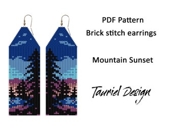Patrón PDF para pendientes, patrón de pendientes de montañas, patrón de árbol, patrón de punto ladrillo, patrón de pendientes de cuentas con flecos, patrón de atardecer