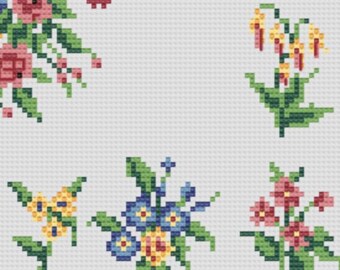 Royal Winton Queen Anne  No. 3 Let's Dish Bordered Bouquet Cross Stitch Reproduction Chart