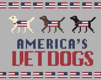 Guide Dog Foundation America's VetDogs Fundraiser Digital Cross Stitch Chart Labradors US Flag
