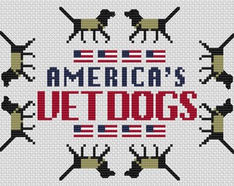 Guide Dog Foundation America's VetDogs Digital Cross Stitch Chart Black Labs in Khaki