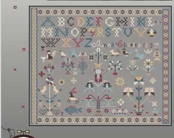 Anna Charles 1837 Reproduction Antique Sampler cross stitch digital chart