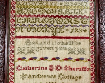 Cross Stitch Digital Reproduction Antique Sampler Catherine BD Sheriffs 1906
