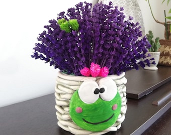 Dried Lavender Arrangement in Cute Frog Ceramic Pot,Lavender, Fragrant flower, Dried lavender,Decorative,Maintenance free,Lavender Gift