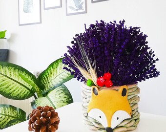 Dried Lavender Arrangement in Cute Fox Ceramic Pot,Lavender,Fragrant flower, Dried flower, Decorative,Natural fragrance,Lavender gifts decor