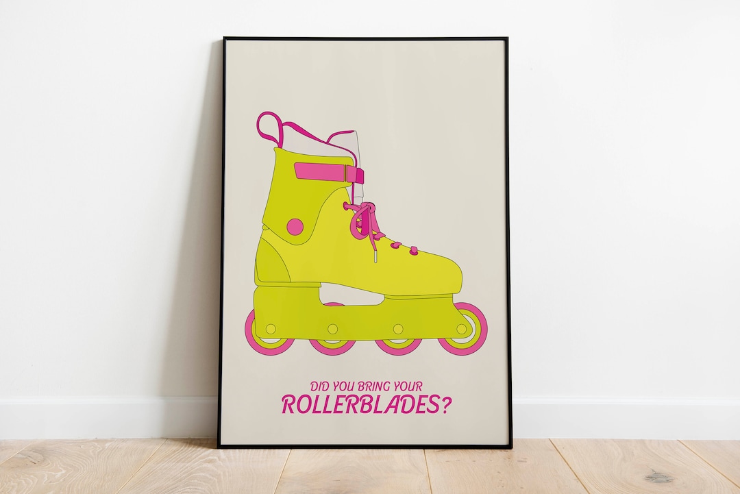 Barbi Movie Inspired Roller Blade Print, Pink Doll Retro 80s, Barb Doll Roller Skate Blade