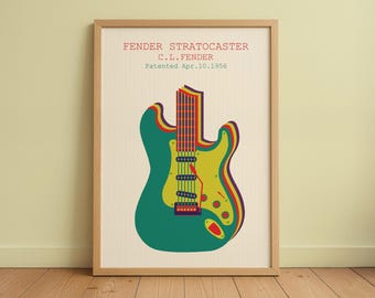 Stampa del brevetto della chitarra Fender Stratocaster: arte retrò per chitarra elettrica (download digitale)